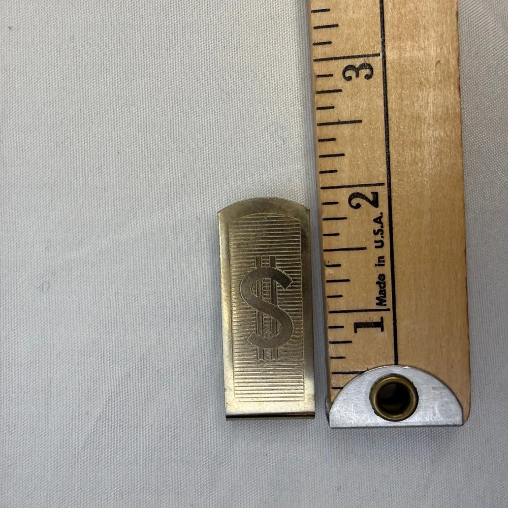 Vintage Gold Tone Dollar Sign Money Clip Ribbed Textured Men's Accessory